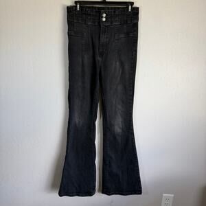 We the Free Jayde Flare Black Wash Stretch Denim Jeans Double Button Womens 30